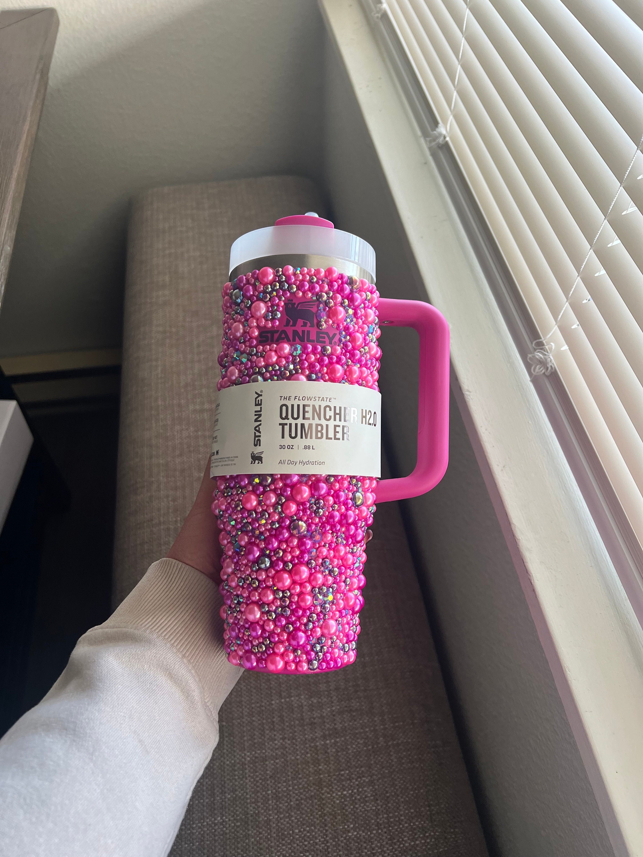 Fuchsia & Lilac Pearl Stanley Tumbler, Rhinestone Tumbler-30 Oz