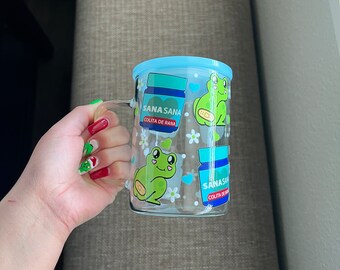 Spanish frog glass mug, funny gifts, Mexican sayings, Gifts for friends, Glass mugs with lid & straw