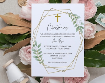 Baptism Invitation | Christening Invitation Template | Printable and Editable