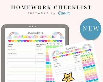 Kids Homework Checklist: Editable Student Planner (Digital Download)