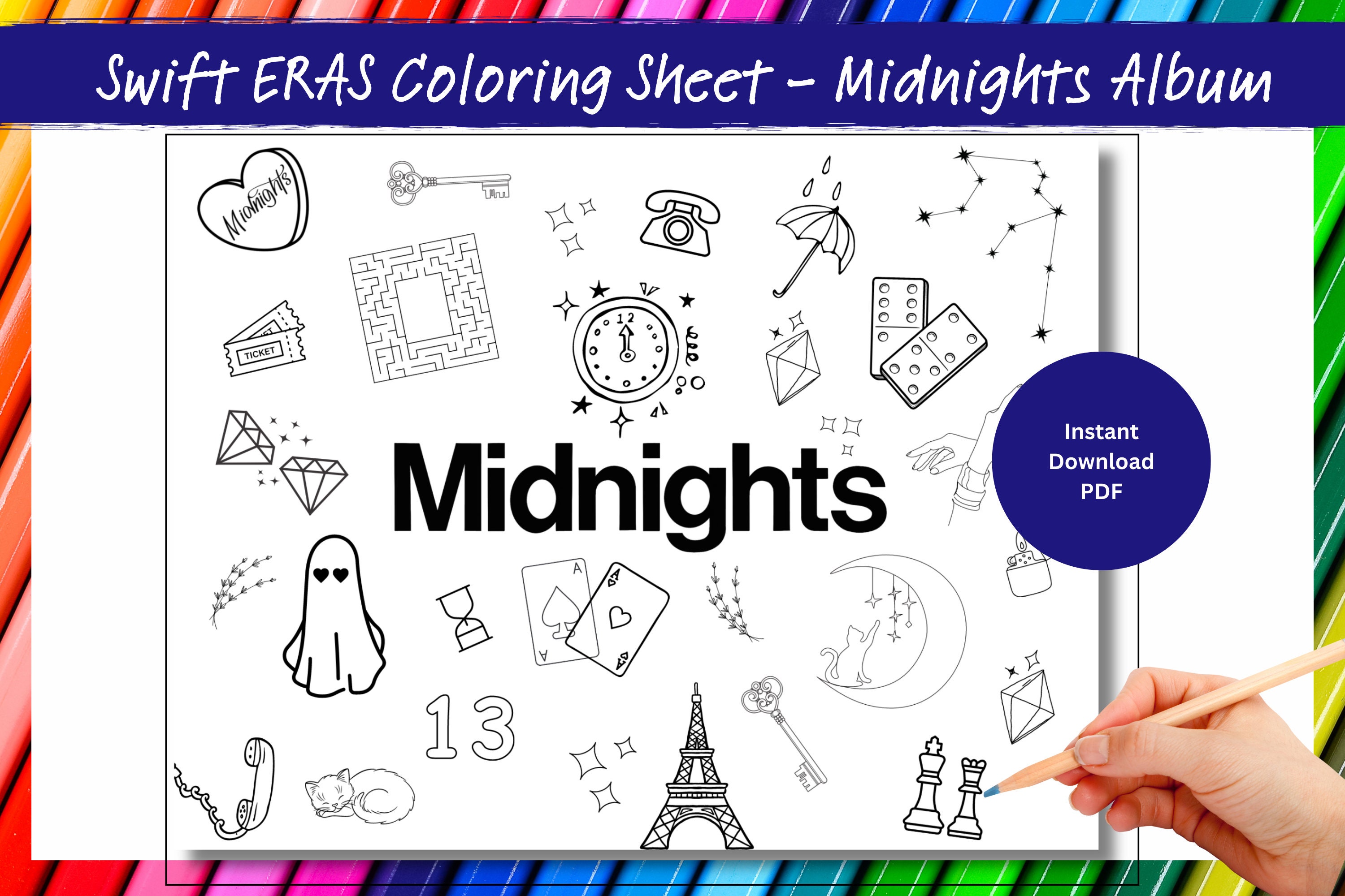Taylor Swift Inspired ERAS Tour Coloring Page Midnights Album Swiftie ...