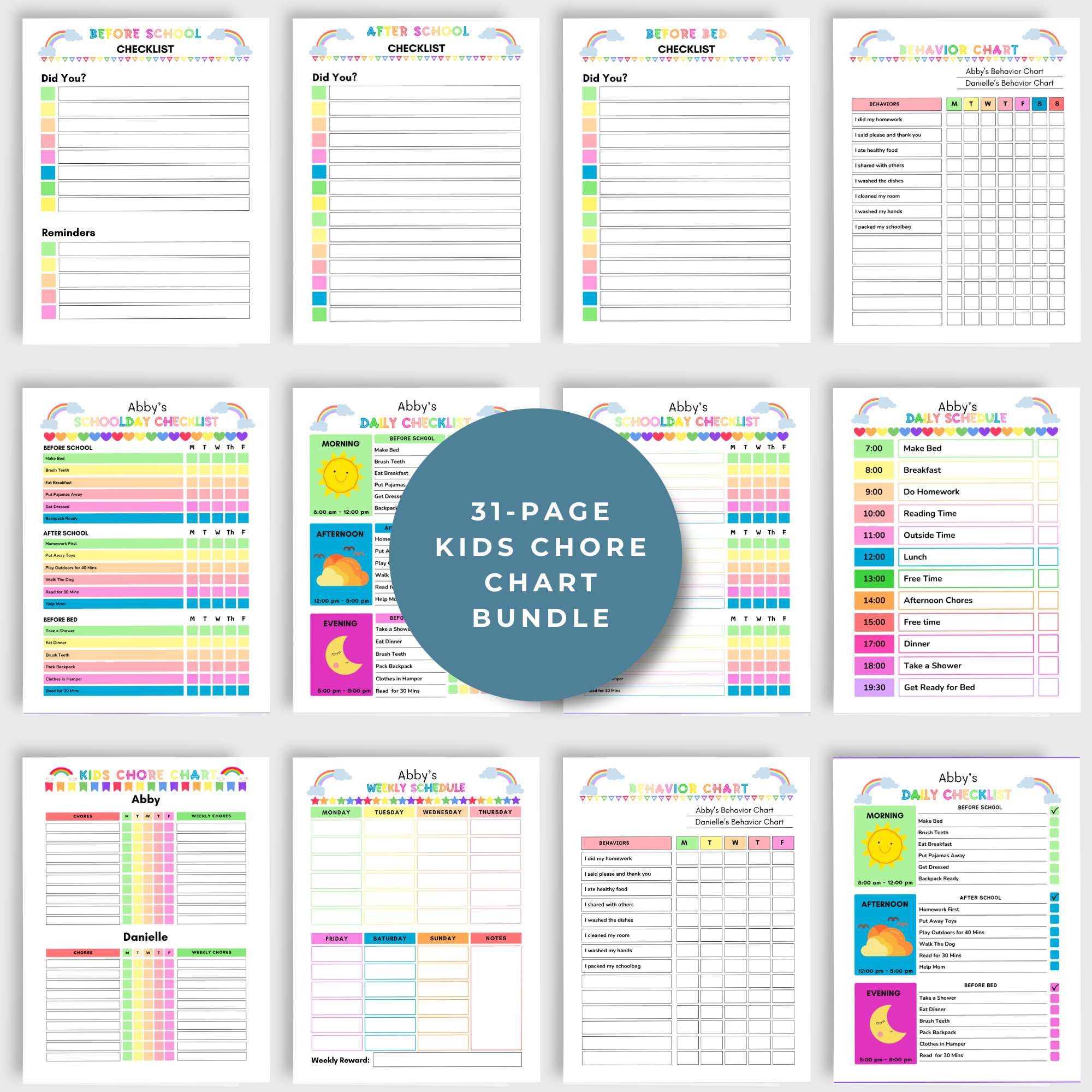 Kids Chore Chart Bundle: Editable To-Do Checklist (Digital Download)