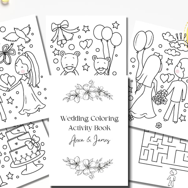 Wedding Coloring Book, Personalized Cover, Wedding Activity Book for Kids