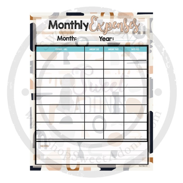 Monthly Expenses Notebook Etsy
