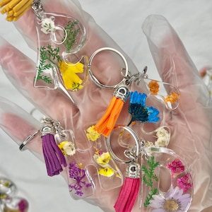 Initial Floral Keychain With Tassel