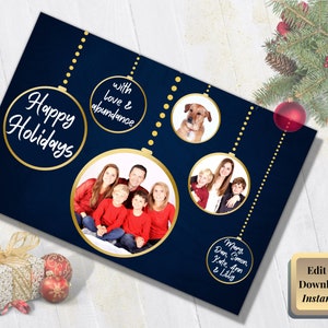 Photo Christmas Card Template Canva | Send season's greetings to your loved ones with a customized Christmas card | Christmas Ornaments Card