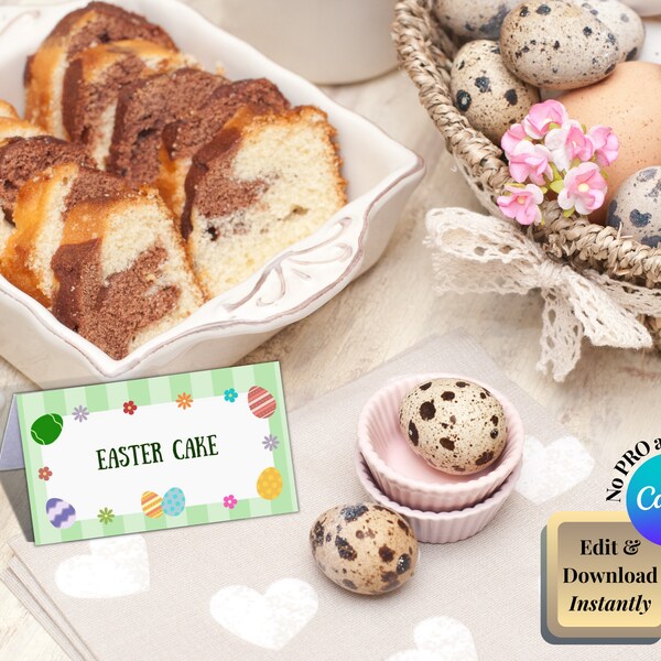 Easter Buffet Food Label Canva Template | Easter Place Card Canva Template | Easter Table Name Card Template | Easter Egg Card Editable