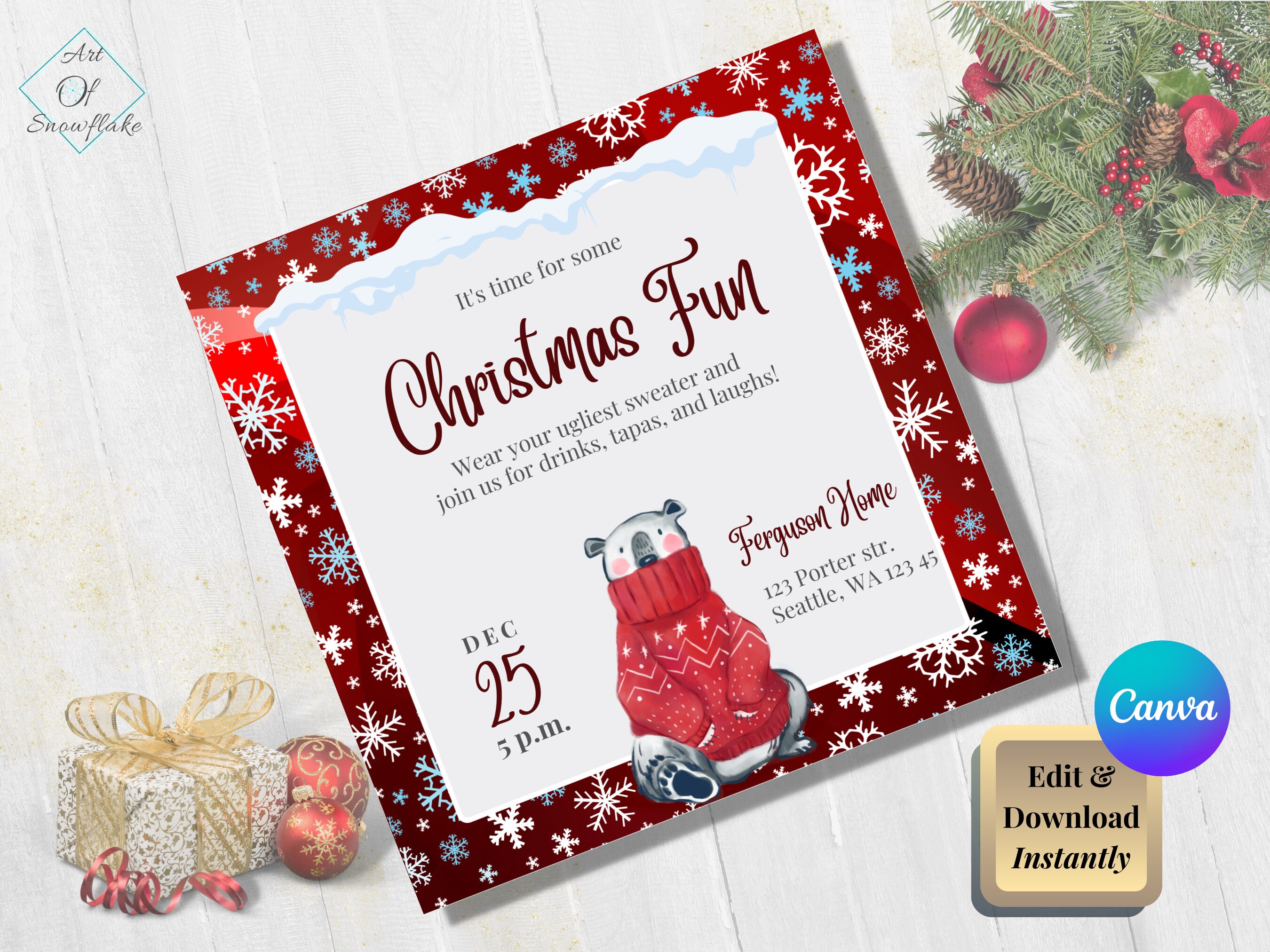 Christmas Invitation Template Canva Add a splash of fun to your Christmas party with this Ugly Sweater invitation
