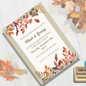 Dinner Invitation Template on Canva | Earthy Autumn Leaves Invitation | Impress your guests from the invitation for your Thanksgiving party