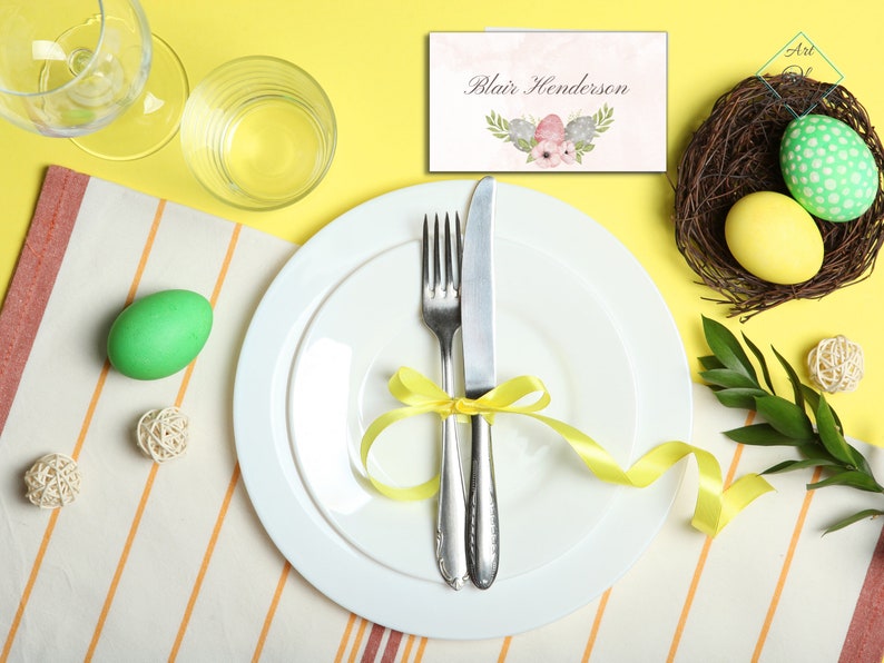 Easter Buffet Food Label Template Canva | Easter Place Card Canva ...
