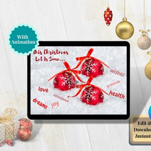 Christmas eCard Canva Template | An environmentally friendly way to send your Holiday Wishes | Snowy Christmas Ornaments eCard