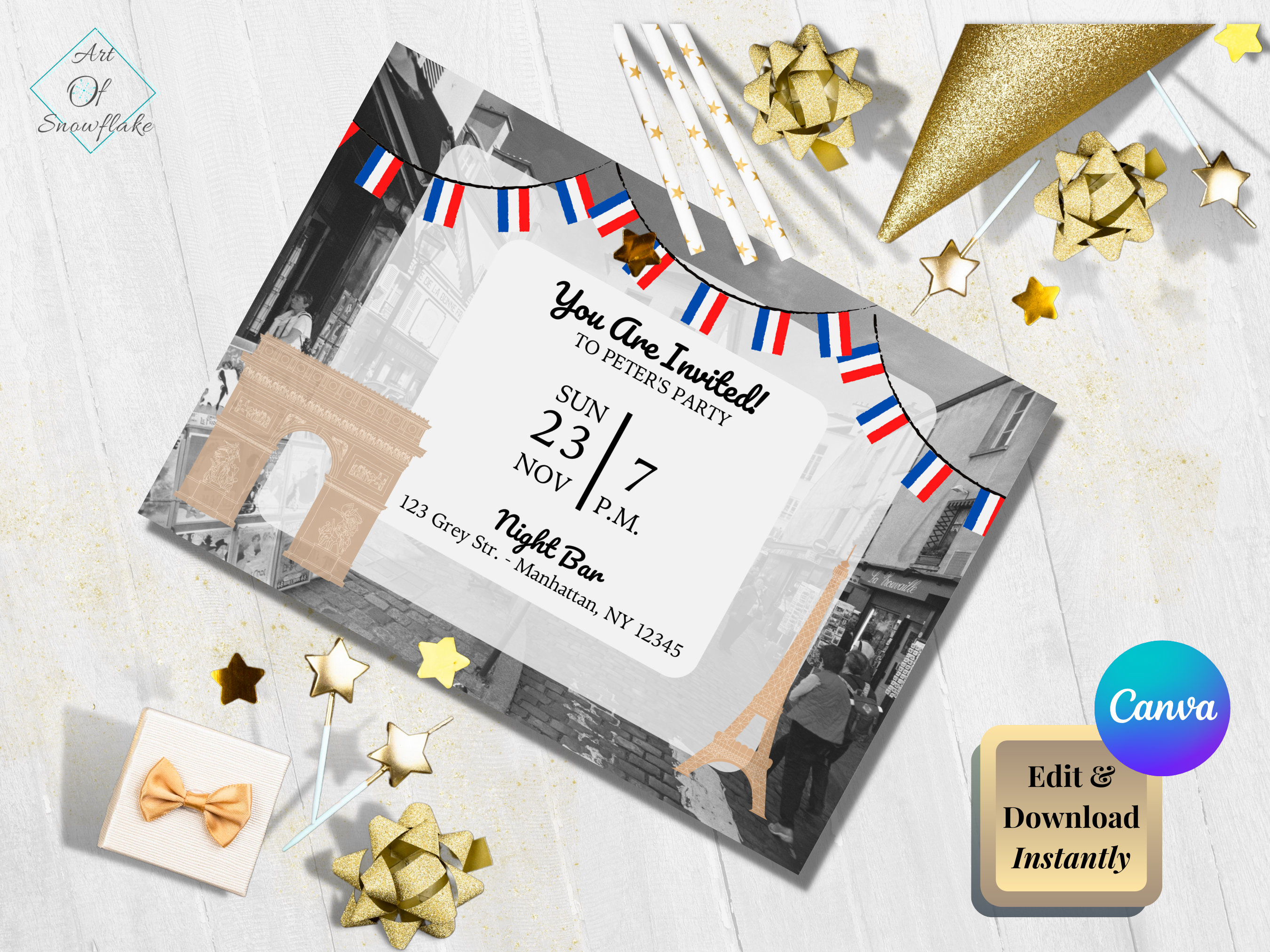 Party Invitation Canva Template Bring a taste of Paris to your party invite your friend for a trip at the french capital