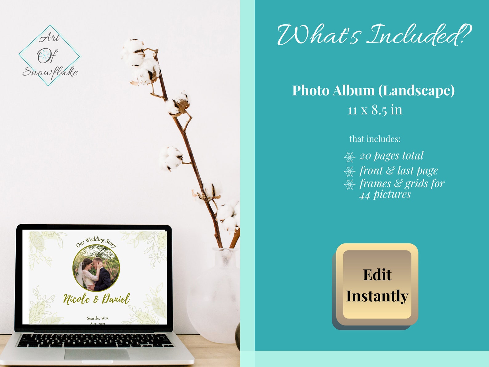 Printable Photo Album Canva Template Minimal & Elegant Olive Green