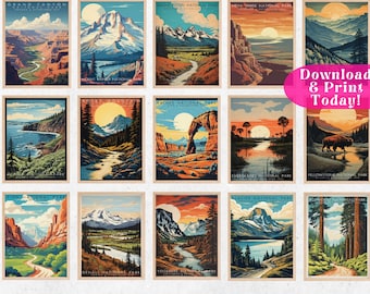 Cartel del Parque Nacional Vintage Impresiones del Parque Nacional Cartel de Yosemite Parque Nacional Zion Montañas Rocosas Yellowstone Parques Nacionales Grand Teton