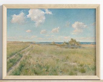 Rustic Road to the Sea Landscape, Rustic Décor, Farmhouse Wall Art, Vintage Print, Digital Art Print, Vintage Oil Painting Print