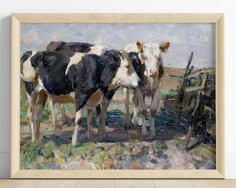 Vintage Cow Painting Print, Farmhouse Décor, Rustic Wall Art, Cow Print, Vintage Painting, Farm Prints