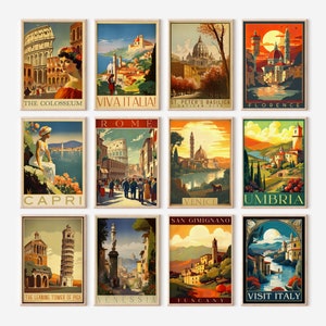 Carteles de viajes antiguos, arte italiano, juego de 12 impresiones digitales, regalos de viaje