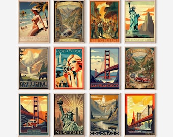 Vintage Travel Prints, United States Travel, Set of 12 Vintage Travel Prints, United States Travel, Set of 12