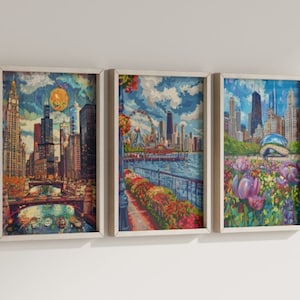 Chicago Poster Chicago Wall Art Chicago Print Chicago Watercolor Chicago Gifts Maximalist Wall Art Chicago Art Above Bed Art Retro Travel