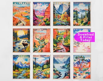Cartel del Parque Nacional Vintage Impresiones del Parque Nacional Cartel de Yosemite Parque Nacional Zion Montañas Rocosas Yellowstone Parques Nacionales Grand Teton