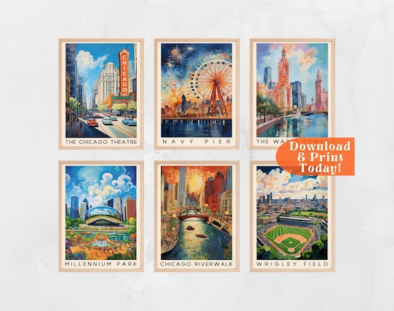 Chicago Poster Chicago Wall Art Chicago Print Chicago Watercolor Chicago Gifts Wrigley Field Retro Travel Poster Chicago Art Above Bed Art
