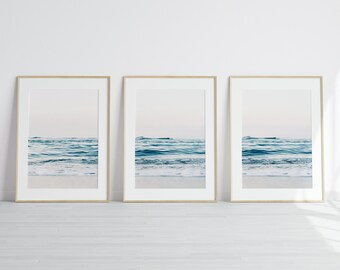 Arte de playa, impresiones de playa neutras, juego de 3 obras de arte de pared oceánicas, fotos digitales descargables, foto de arte minimalista