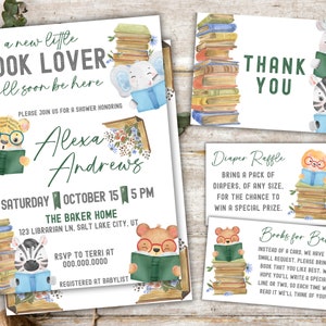 Book Themed Baby Shower Invitation Bundle, Editable Baby Shower Invite for Book Lover, Storybook Baby Shower Invite, A New Chapter Invite