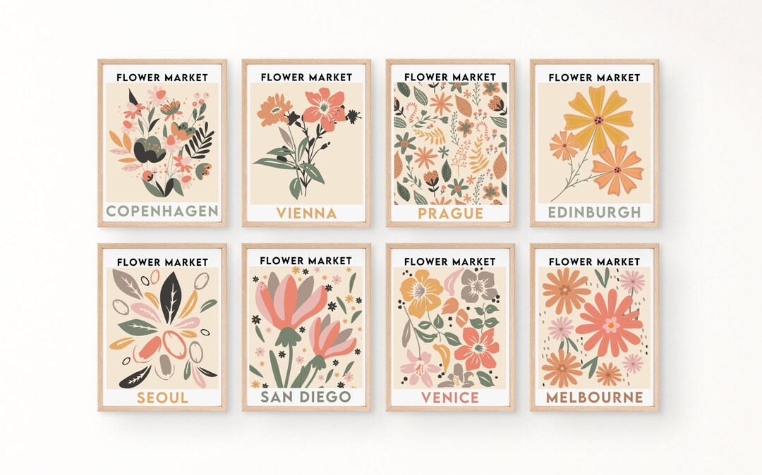 Flower Market Print Set, Floral Digital Download Set of 8, Botanical ...