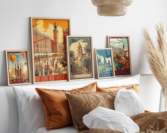 Vintage Travel Posters, Spain Art, Set of 12 Digital Prints