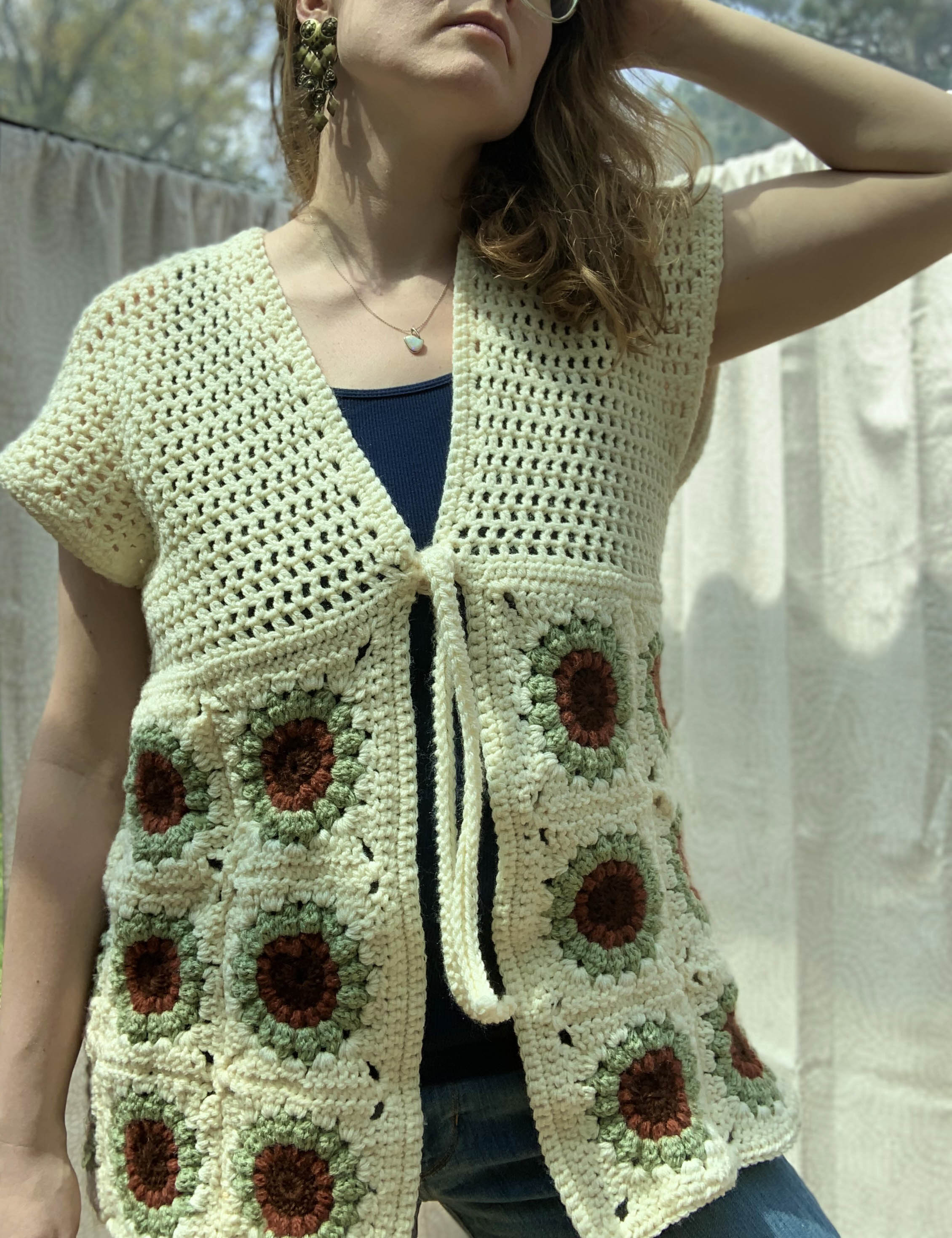 PONTI◆23ss Beaded Crochet Vest/クロシェットベスト/FREE/コットン/BLK/PO1M001 PONTI 23ss Beaded Crochet Vest クロシェットベスト（PONTI