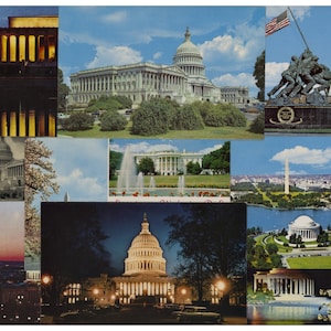 10 cartões postais vintage em branco de Washington DC - Casa Branca - Capitólio - meados do século
