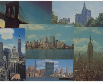 6 postales vintage en blanco de Nueva York - Horizonte de la ciudad de Nueva York - Mediados de siglo