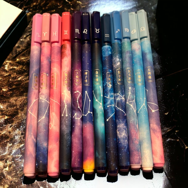 Sky pens, zodiac pens, gel pen, cartoon pen, kawaii , cute pens, sign pen, planner pen black gel pens