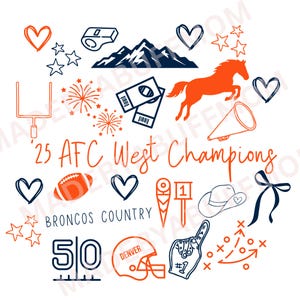 Diseño de doodle de campeones de la AFC Oeste / PNG de campeones de fútbol de Denver / Gráfico de doodle de fútbol / Descarga instantánea