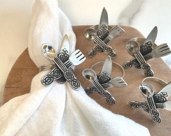 Vintage Silver Cutlery Napkin Holder SET OF 5 Knife Spoon Fork Dining Table Decor