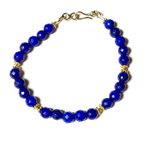 Faceted lapis bracelet with gold vermeil Bali beads