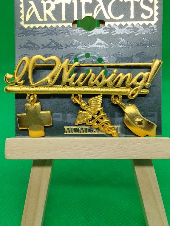 Artifacts JJ Jonette Gold Toned "I Love Nursing" … - image 1