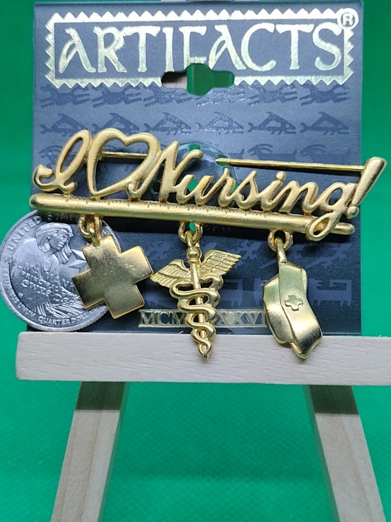 Artifacts JJ Jonette Gold Toned "I Love Nursing" … - image 3