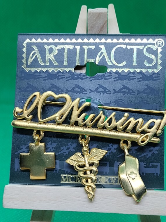 Artifacts JJ Jonette Gold Toned "I Love Nursing" … - image 2