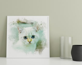 Personalised Custom Watercolour Pet Portrait Painting Art From Photo, Digital. Best Christmas Gift, Birthday Gift, Gift for him her