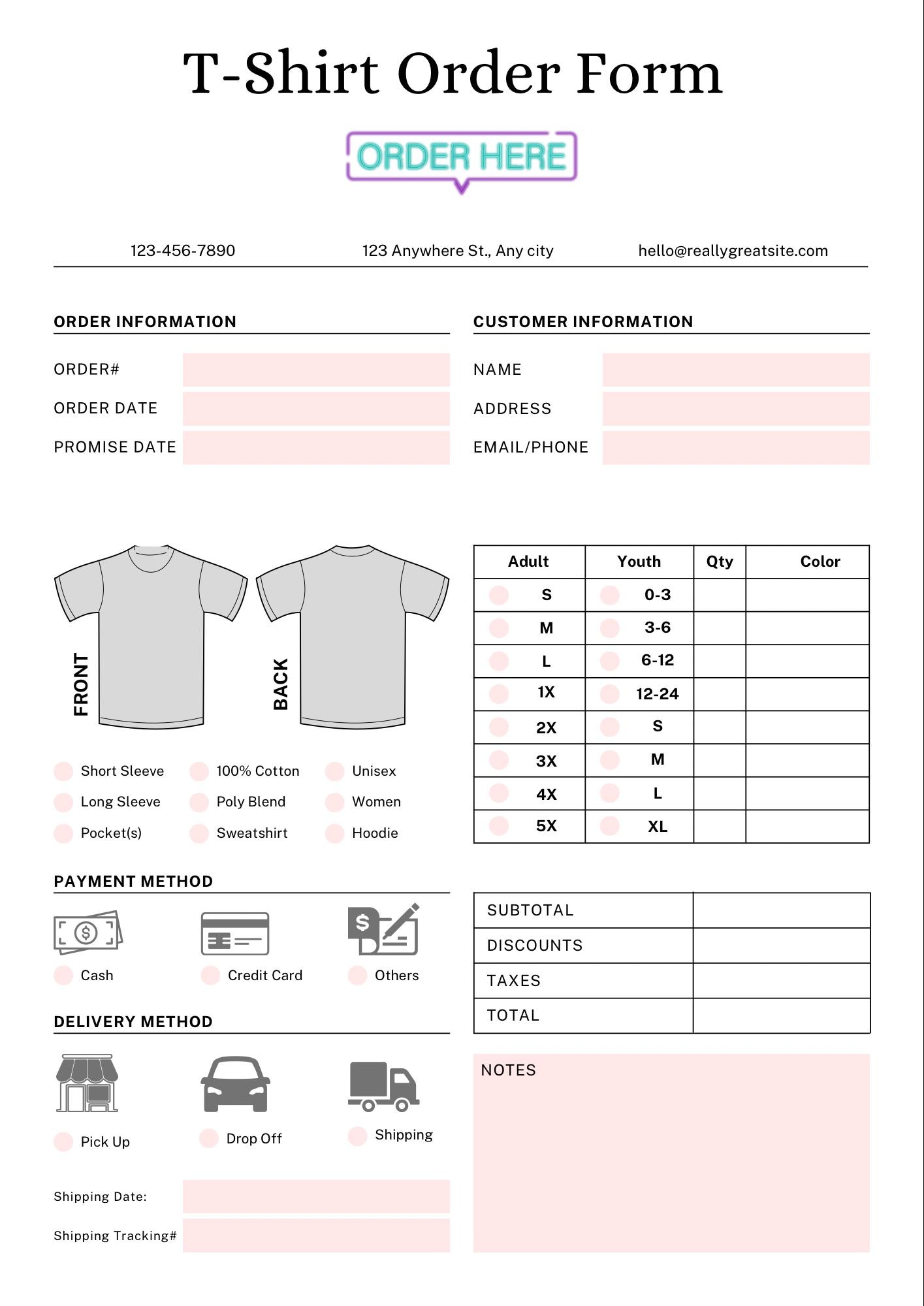 Ted Socks Ordering Form.pdf Tshirt Order Form | Editable & Printable Instant Download PDF - Etsy