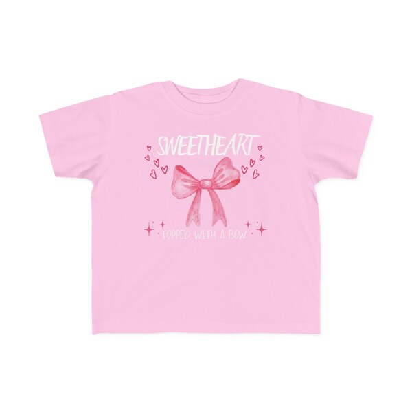 Adorable Darling Sweetheart Topped with a Bow Toddler Girl TShirt   Pink Coquette Style Bow and Hearts