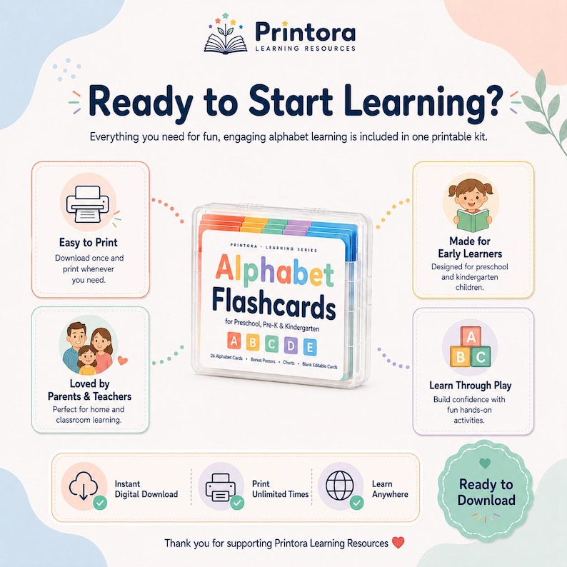 Alphabet Flashcards for Preschool, ABC Learning Cards for Toddlers, A-Z ...