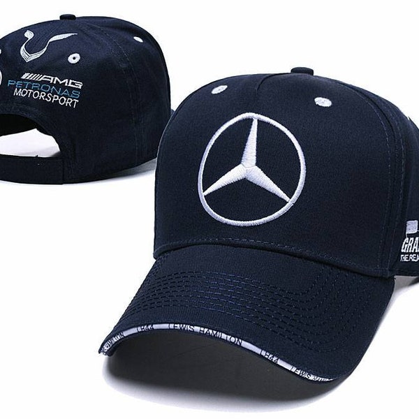 Mercedes Benz AMG Racing Snapback Cap New Adult Adjustable Hat Round Brim Blue Lewis Hamilton