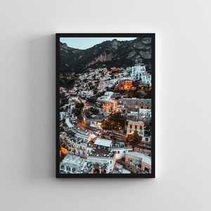 Positano, Italy before Sunrise Amalfi Coast Hanging Art Print City Street Art Print Painting - Italian Europe Charming Travel Wall Decor