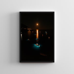 Positano, Italy before Sunrise Amalfi Coast Hanging Art Print City Street Art Print Painting - Italian Europe Charming Travel Wall Decor