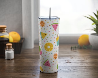 Popsicles and Fruit, Skinny Steel Tumbler with Straw, 20oz