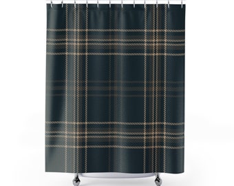 Dark Plaid, Polyester Shower Curtain