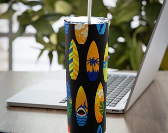 Surf Boards, Skinny Steel Tumbler with Straw, 20oz