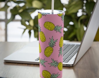 Pineapples, Skinny Steel Tumbler with Straw, 20oz